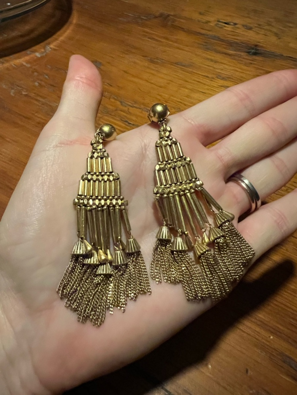 J. Crew Gold Tassel Fringe Statement Earrings